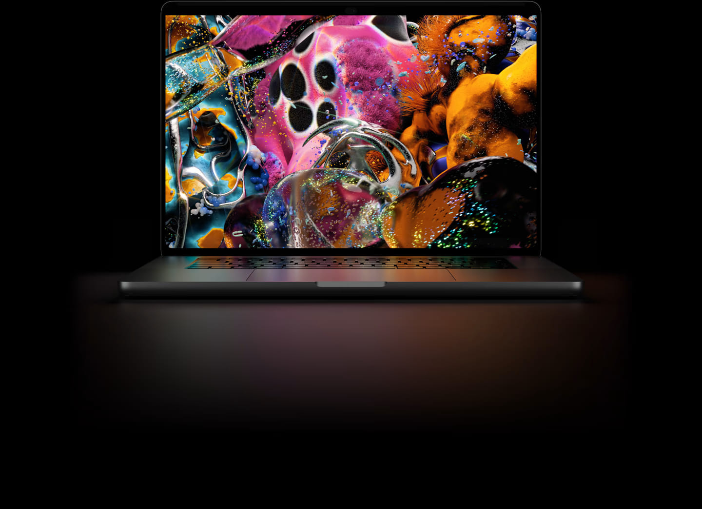 MacBook Pro met een kleurrijke afbeelding op het PROLED XDR-scherm